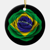 Brasilianische Rosen-Flagge auf Schwarzem Keramik Ornament (Vorne)