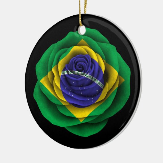 Brasilianische Rosen-Flagge auf Schwarzem Keramik Ornament (Links)