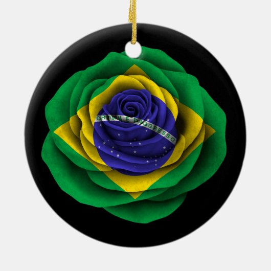 Brasilianische Rosen-Flagge auf Schwarzem Keramik Ornament (Hinten)