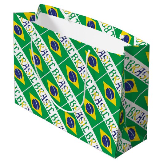 Brasilianische und brasilianische Flagge mit Ihrem Große Geschenktüte (Rückseite Schrägansicht)