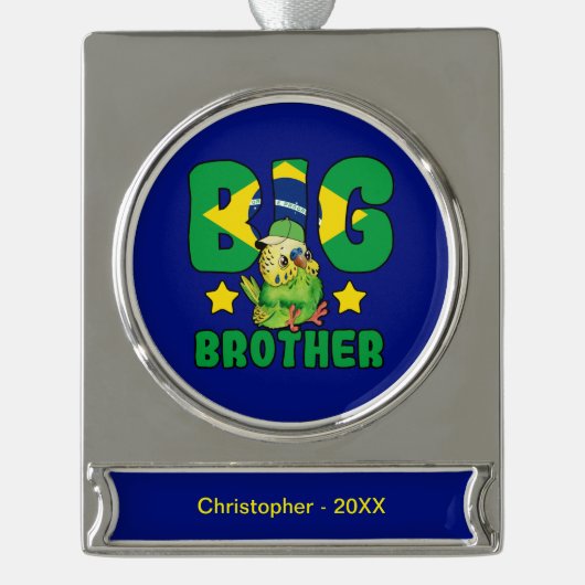 Brasilianischer Big Brother - Vogel mit brasiliani Banner-Ornament Silber (Vorderseite)