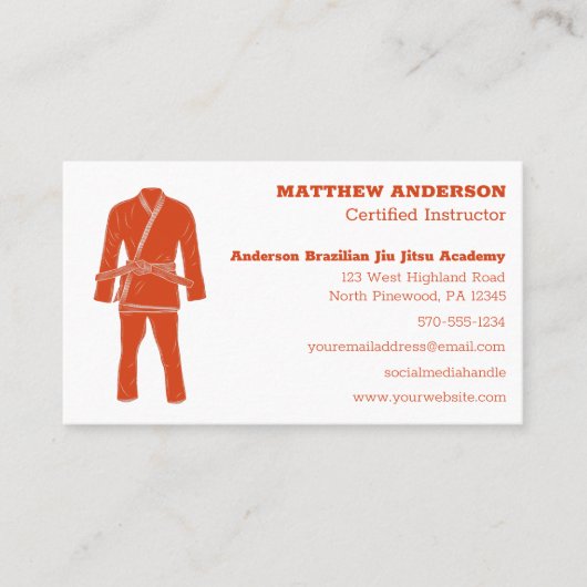 Brasilianischer Jiu Jitsu BJJ Schulleiter Orange Visitenkarte (Vorderseite)