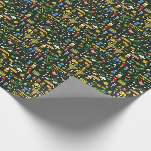 Brasilianischer Karneval, Vintage flache Textur. Geschenkpapier (Ecke)