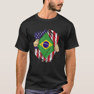 Brasilianisches Erbe Brasilien Wurzeln USA-Flagge  T-Shirt