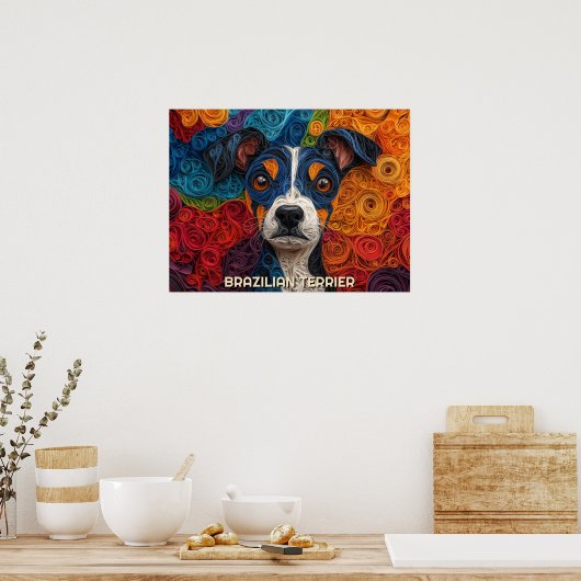 Brasilianisches Terrier Paper Quilling Art Dog Por Poster (Küche)