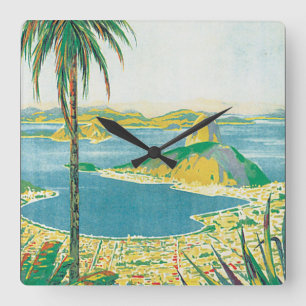 Brasilianisches Vintage-Reiseposter Quadratische Wanduhr