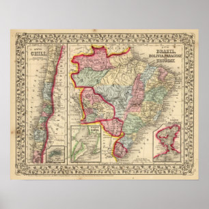 Brasilien, Bolivien, Paraguay, Uruguay, Karte von  Poster