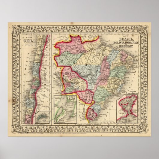 Brasilien, Bolivien, Paraguay, Uruguay, Karte von  Poster (Vorne)