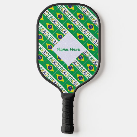 Brasilien Brasilianische Flagge gepflasterte grüne Pickleball Schläger (Rückseite)