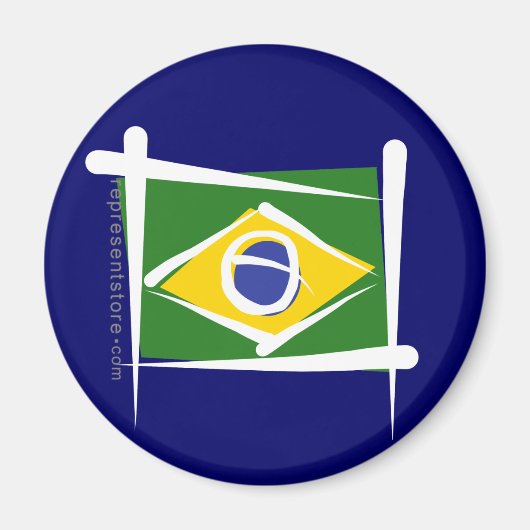 Brasilien - Brush Flag Magnet (Vorne)