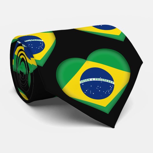 Brasilien Flag Farben Herzmuster Neck Tie Krawatte (Gerollt)