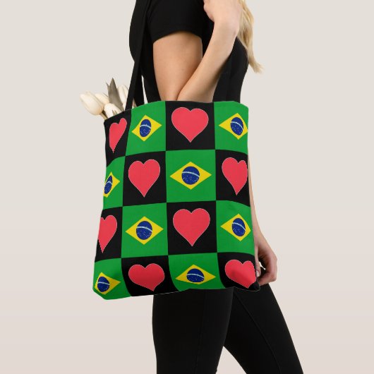 Brasilien Flag Herz Muster Patriotic Brasilien Tasche (Von Nahem)