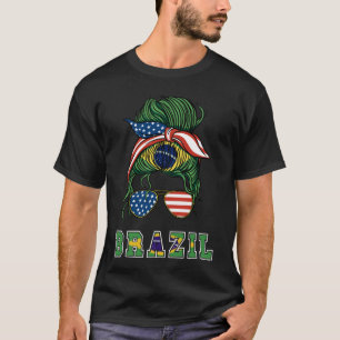 Brasilien Flag Messy Bun USA Brasilianisch Amerika T-Shirt