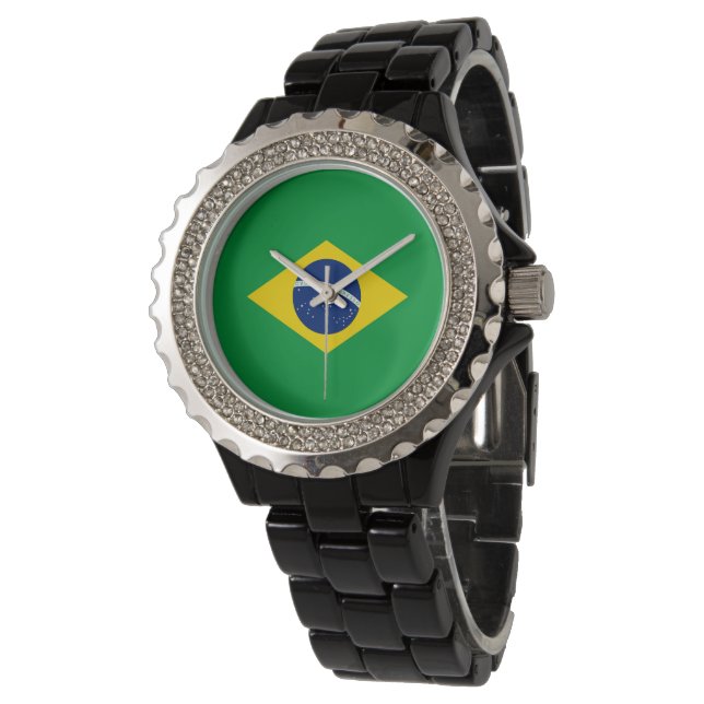 Brasilien-Flagge Armbanduhr (Schrägansicht)