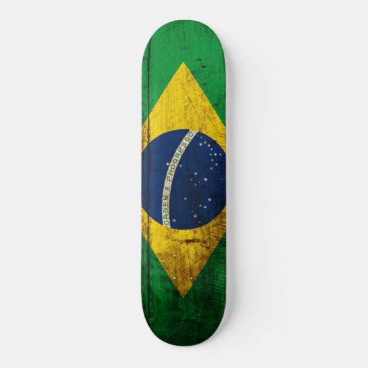 Brasilien-Flagge auf altem hölzernem Korn Skateboard (Vorderseite)