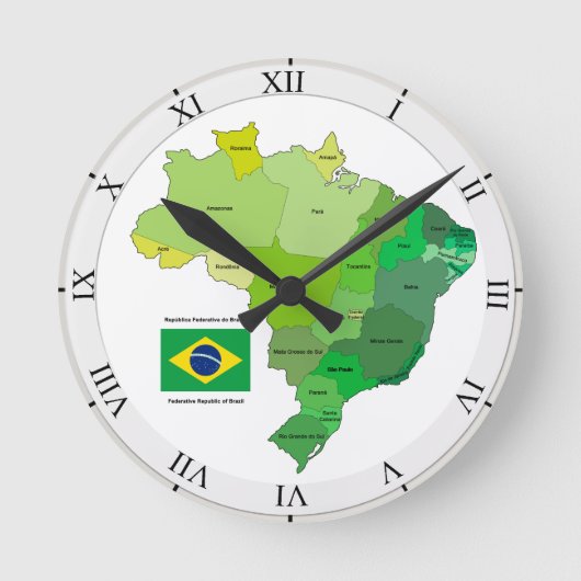 Brasilien-Flagge und politische Karte Runde Wanduhr (Vorderseite)
