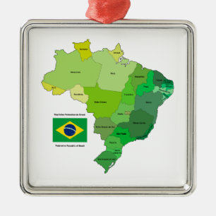 Brasilien-Flagge und politische Karte Silbernes Ornament
