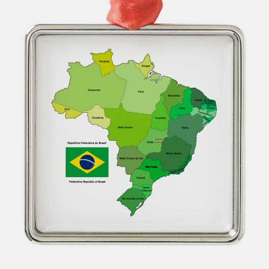 Brasilien-Flagge und politische Karte Silbernes Ornament (Vorne)