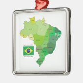 Brasilien-Flagge und politische Karte Silbernes Ornament (Links)
