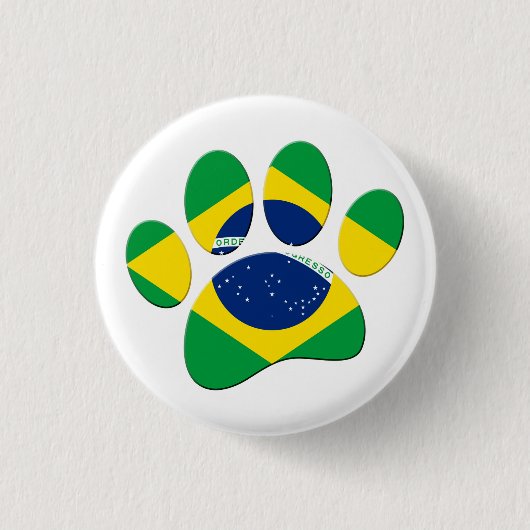 Brasilien Flaggen Dog Paw Print Button (Vorderseite)