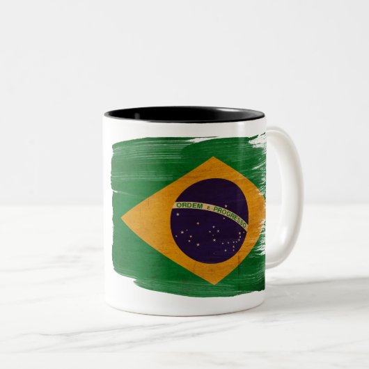 Brasilien-Flaggen-Tasse Zweifarbige Tasse (VorderseiteRechts)