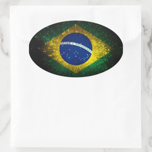 Brasilien Flaggenfeuer Ovaler Aufkleber (Tasche)