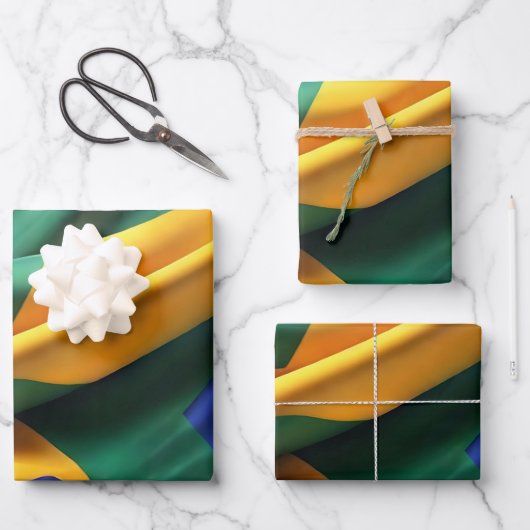 Brasilien Flaggenseidenstruktur Geschenkpapier Set (Vorderseite)