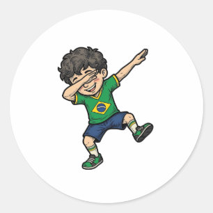 Brasilien Fußball Dab Junge Vintage Vector Shirt_1 Runder Aufkleber