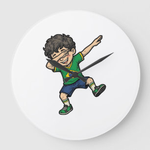 Brasilien Fußball Dab Junge Vintage Vector T-Shirt Große Wanduhr