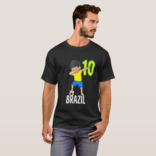 Brasilien Fußball für Jungen Nummer 10 Dabbing Tab T-Shirt (Vorne ganz)
