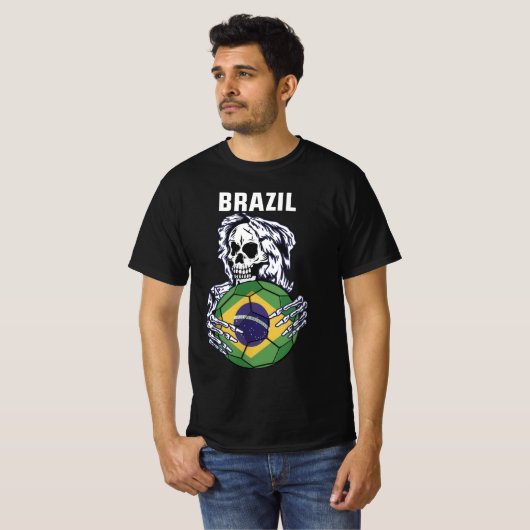 Brasilien Fußball Jersey mit Skull Funny T-Shirt (Vorne ganz)