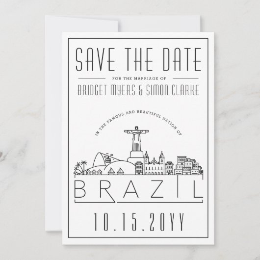 Brasilien Hochzeitstilisierte Skyline Save the Dat Einladung (Vorderseite)