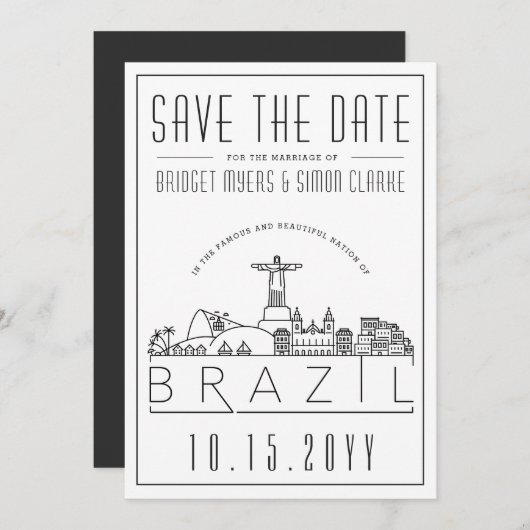 Brasilien Hochzeitstilisierte Skyline Save the Dat Einladung (Vorne/Hinten)