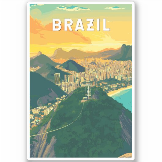 Brasilien Illustration Travel Art Vintag Aufkleber (Vorderseite)