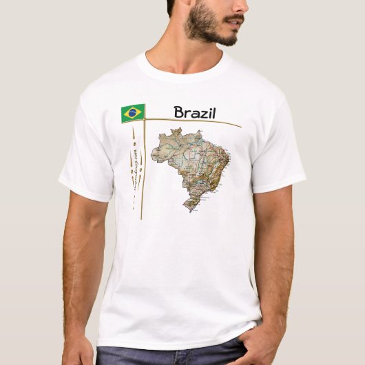 Brasilien Karte + Flagge + T - Shirt (Vorderseite)
