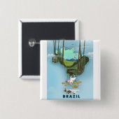 Brasilien Karte Illustriertes Reiseplakat Button (Vorne & Hinten)