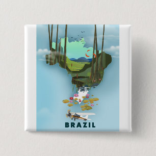 Brasilien Karte Illustriertes Reiseplakat Button