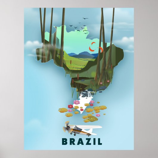 Brasilien Karte Illustriertes Reiseplakat Poster (Vorne)