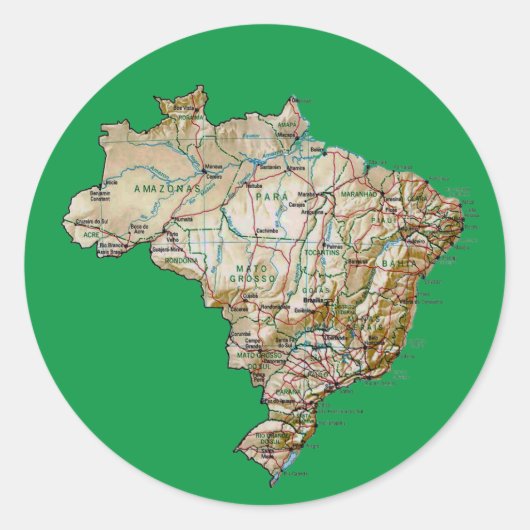 Brasilien Kartenaufkleber Runder Aufkleber (Vorderseite)