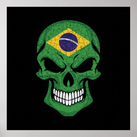 Brasilien lächelt Schädelflagge Poster (Vorne)