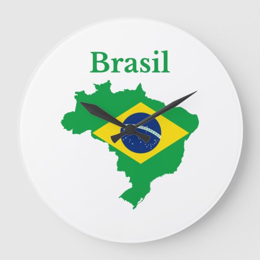 Brasilien Map Flag Design Große Wanduhr (Vorderseite)