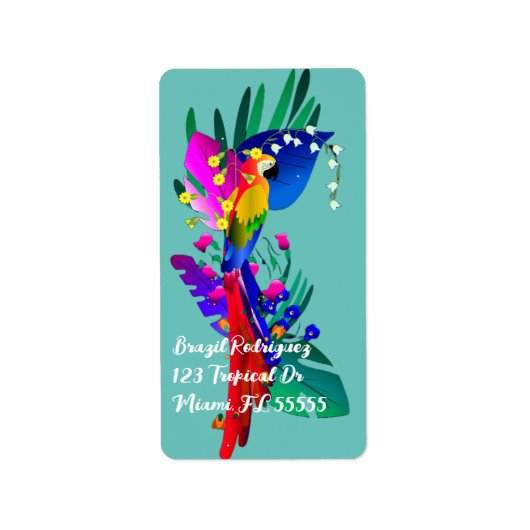 Brasilien mit farbenprächtigem Papagei Adressaufkleber (Vorne)