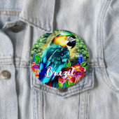 Brasilien mit farbenprächtigem Papagei-T - Shirt Button (Beispiel)