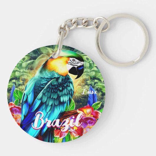 Brasilien mit farbenprächtigem Papagei-T - Shirt Schlüsselanhänger (Rückseite)