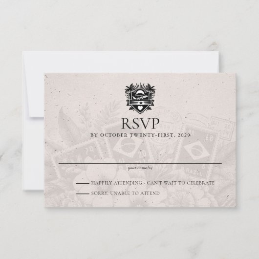 Brasilien Passport Wedding RSVP Card Karte (Vorderseite)