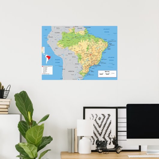 " Brasilien: Physical MAP ... Poster (Heimbüro)