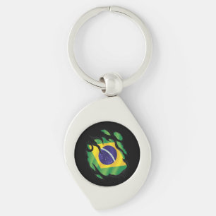 Brasilien Ripped Flag Classic Round Aufkleber Schlüsselanhänger
