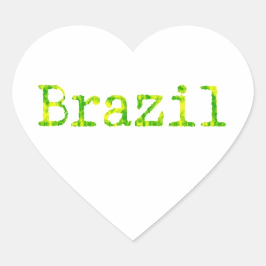 Brasilien Schriftart Grün und Gelb Herz-Aufkleber (Vorderseite)