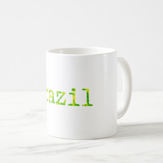 Brasilien Schriftart Grün und Gelb Kaffeetasse (VorderseiteRechts)