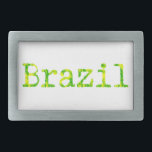 Brasilien Schriftart Grün und Gelb Rechteckige Gürtelschnalle<br><div class="desc">Brasilien in grün und gelb Schreibmaschine Schriftart. Originelles Design.</div>